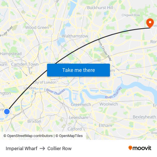 Imperial Wharf to Collier Row map