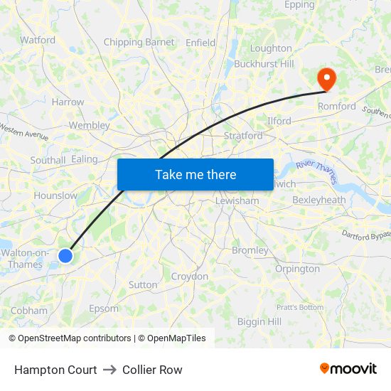 Hampton Court to Collier Row map