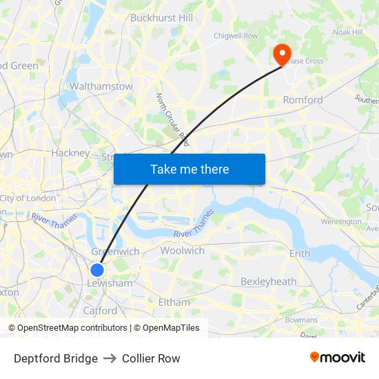 Deptford Bridge to Collier Row map