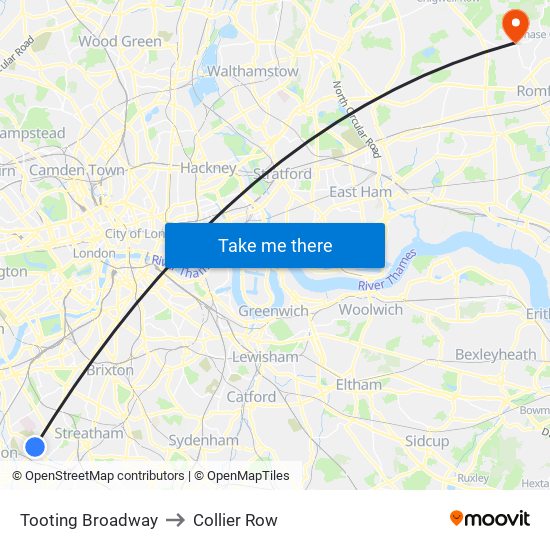 Tooting Broadway to Collier Row map