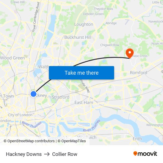 Hackney Downs to Collier Row map