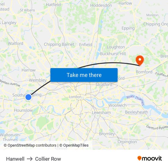 Hanwell to Collier Row map