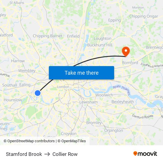 Stamford Brook to Collier Row map