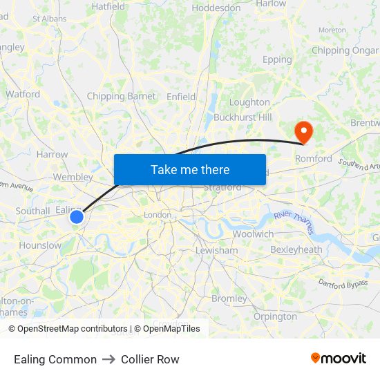 Ealing Common to Collier Row map