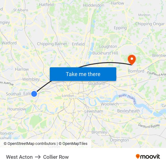 West Acton to Collier Row map