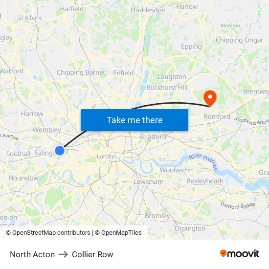 North Acton to Collier Row map