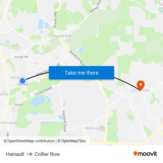 Hainault to Collier Row map