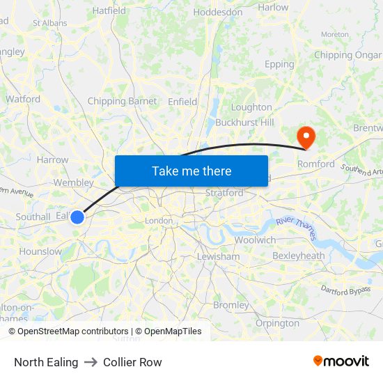 North Ealing to Collier Row map