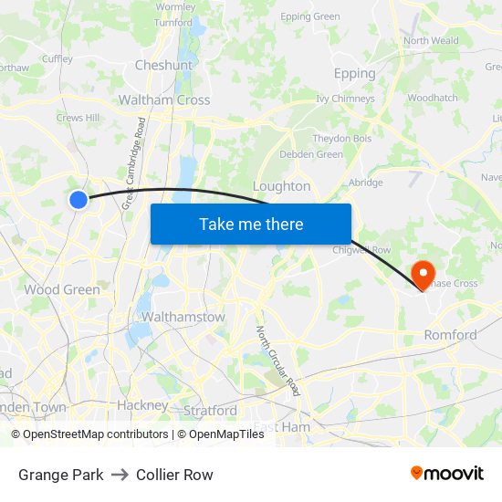 Grange Park to Collier Row map