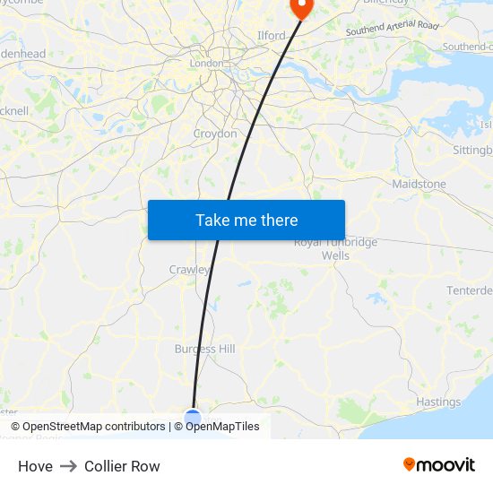 Hove to Collier Row map