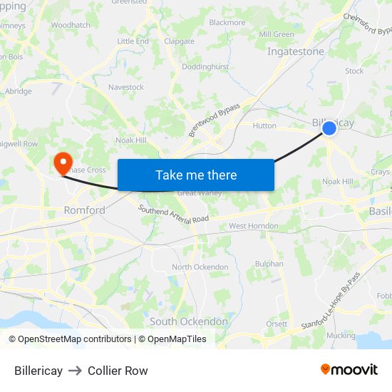 Billericay to Collier Row map