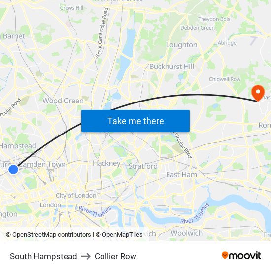 South Hampstead to Collier Row map