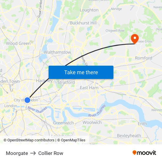 Moorgate to Collier Row map