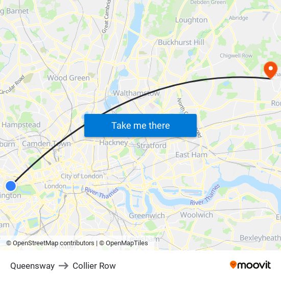 Queensway to Collier Row map