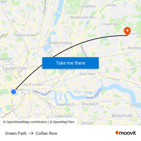 Green Park to Collier Row map