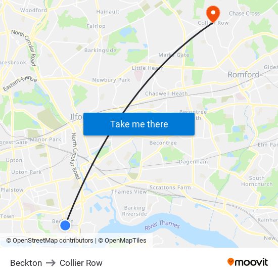 Beckton to Collier Row map