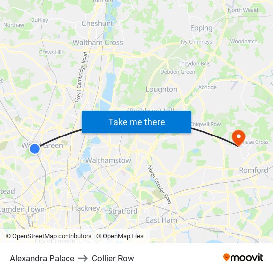 Alexandra Palace to Collier Row map