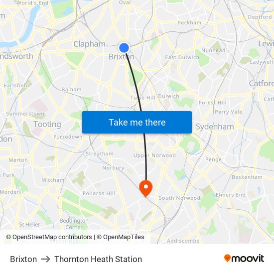 Brixton to Thornton Heath Station map