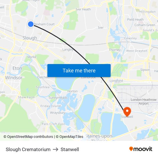 Slough Crematorium to Stanwell map