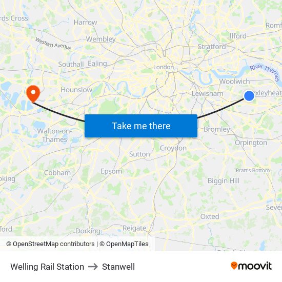 Welling Rail Station to Stanwell map