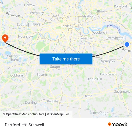 Dartford to Stanwell map