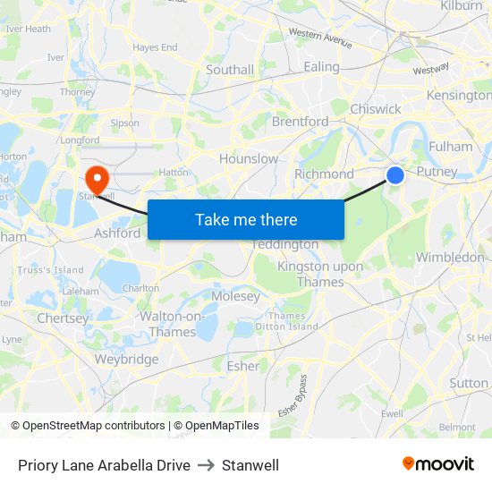 Priory Lane  Arabella Drive to Stanwell map