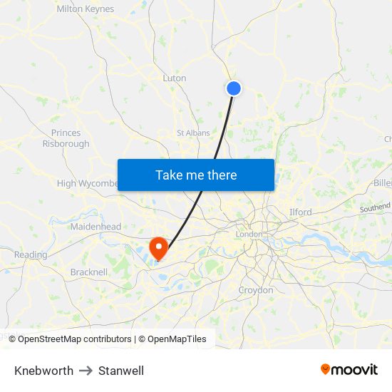 Knebworth to Stanwell map