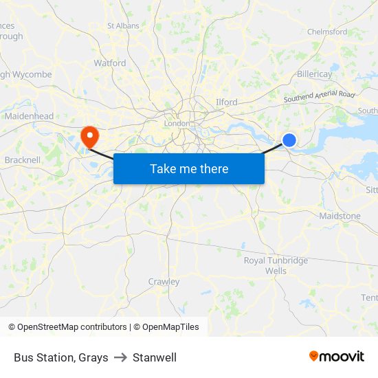 Bus Station, Grays to Stanwell map