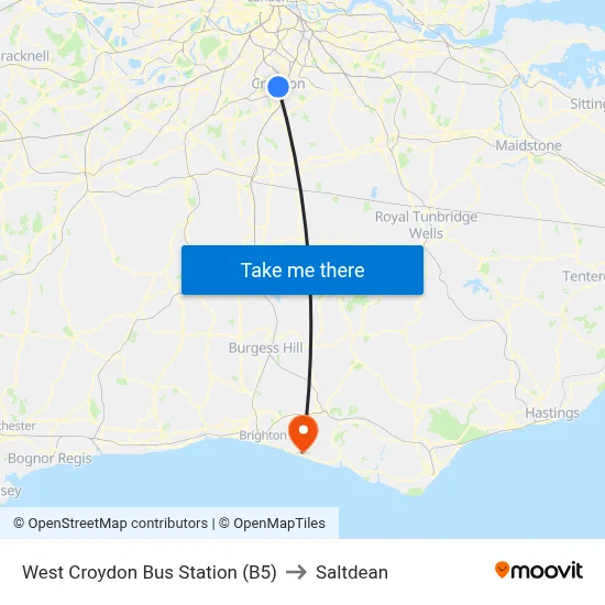 West Croydon Bus Station (B5) to Saltdean map