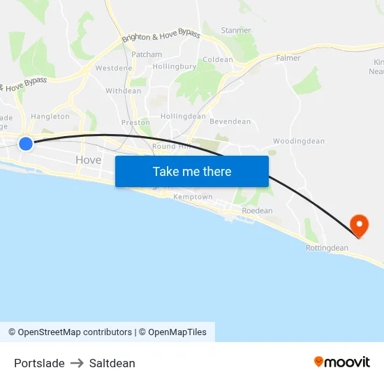 Portslade to Saltdean map
