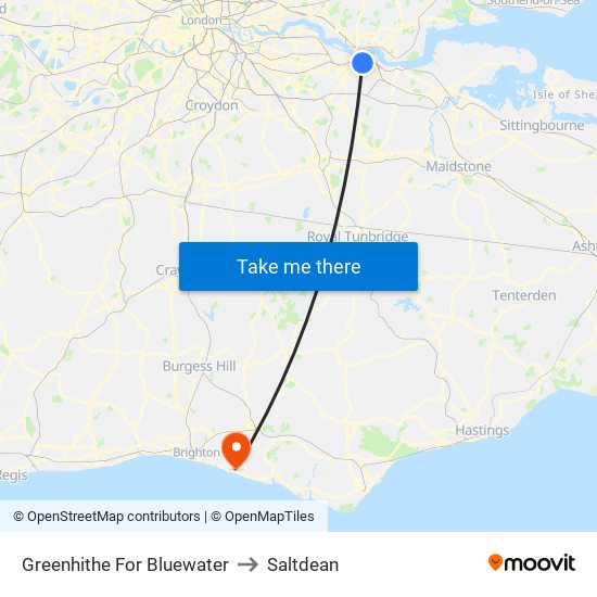 Greenhithe For Bluewater to Saltdean map