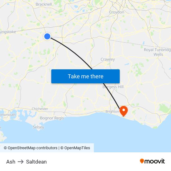 Ash to Saltdean map