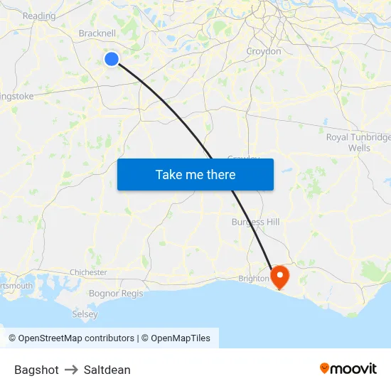 Bagshot to Saltdean map