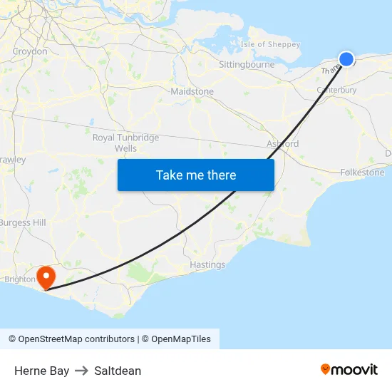 Herne Bay to Saltdean map