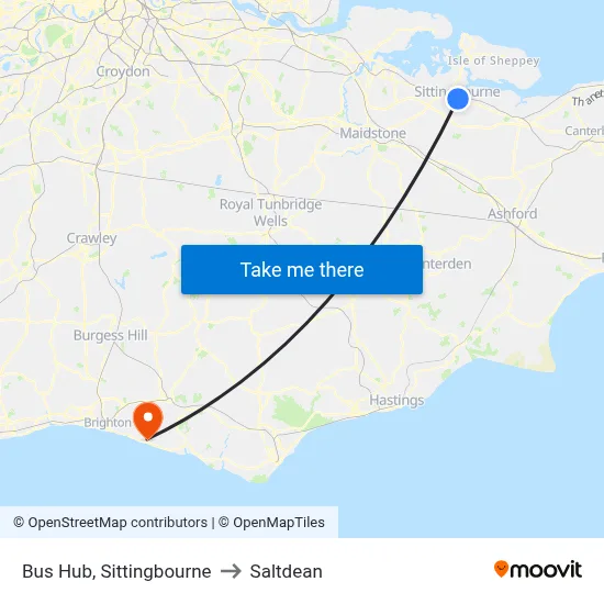 Bus Hub, Sittingbourne to Saltdean map