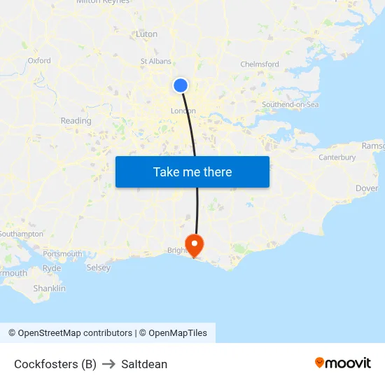 Cockfosters (B) to Saltdean map