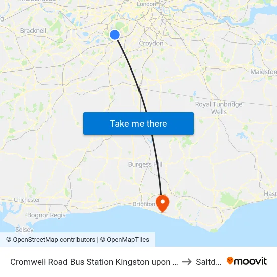 Cromwell Road Bus Station Kingston upon Thames (A3) to Saltdean map