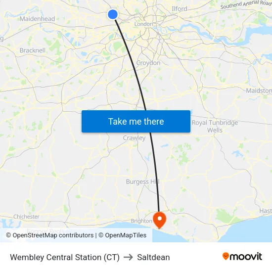 Wembley Central Station (CT) to Saltdean map