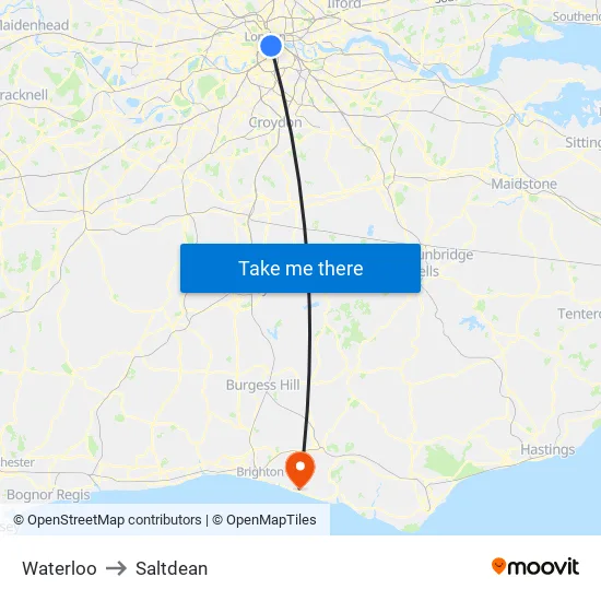Waterloo to Saltdean map