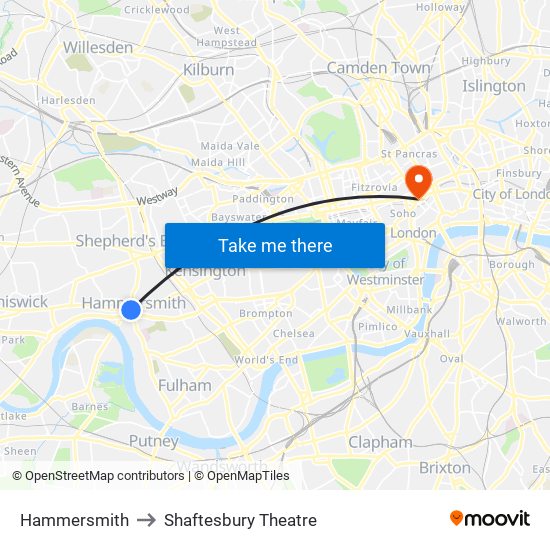 Hammersmith to Shaftesbury Theatre map