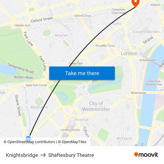 Knightsbridge to Shaftesbury Theatre map