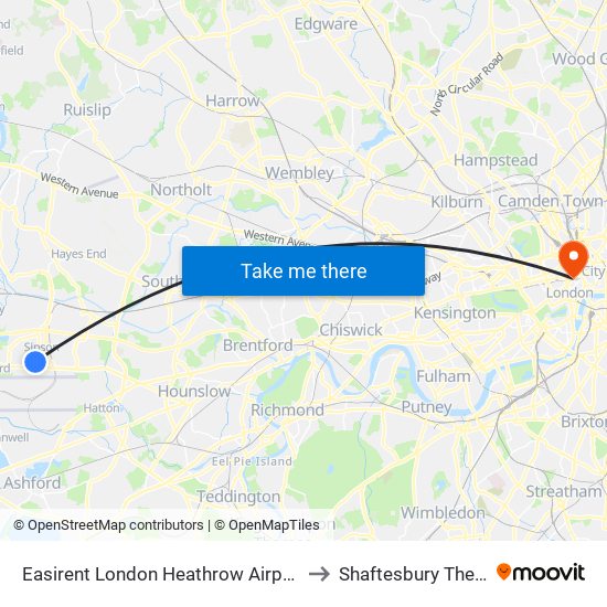 Easirent London Heathrow Airport Lhr to Shaftesbury Theatre map