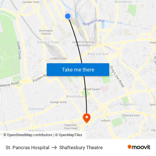 St. Pancras Hospital to Shaftesbury Theatre map