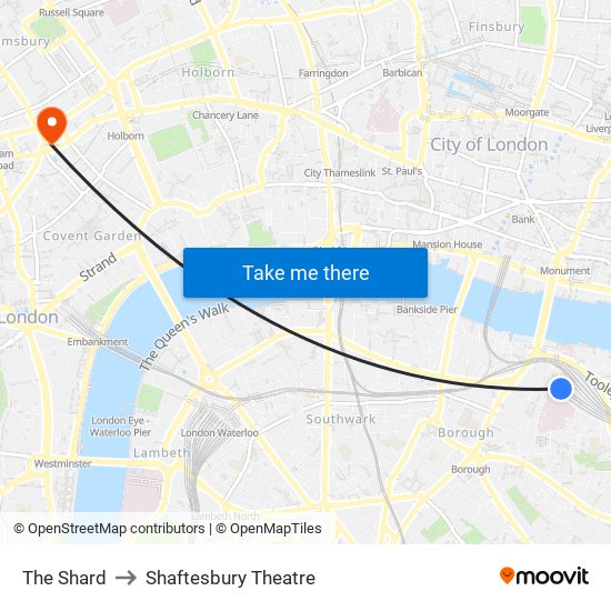 The Shard to Shaftesbury Theatre map