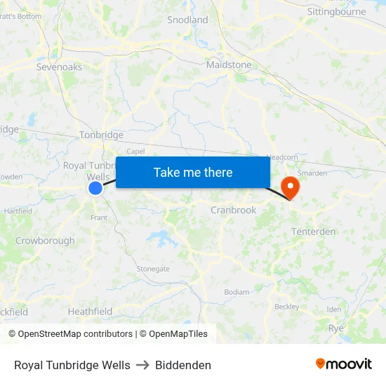 Royal Tunbridge Wells to Biddenden map