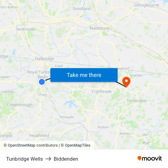 Tunbridge Wells to Biddenden map