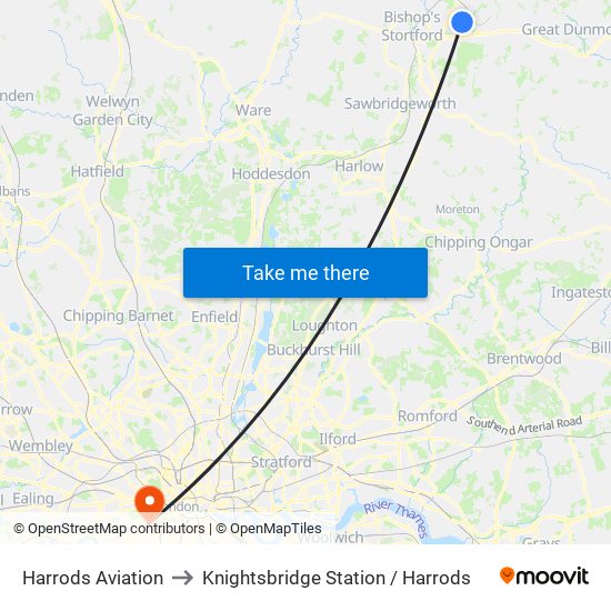 Harrods Aviation to Knightsbridge Station / Harrods map
