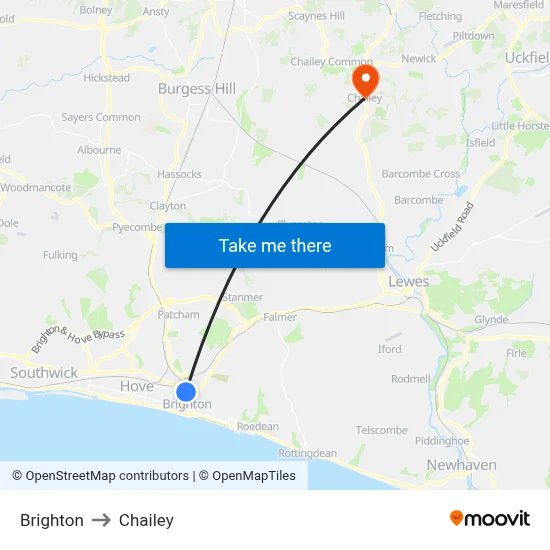 Brighton to Chailey map