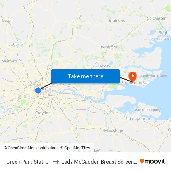 Green Park Station (H) to Lady McCadden Breast Screening Unit map