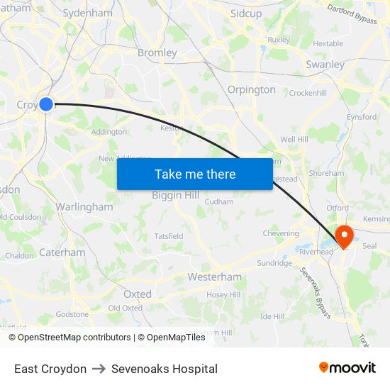 East Croydon to Sevenoaks Hospital map